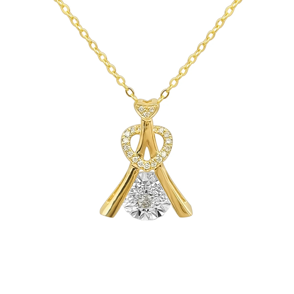 Wholesale 18K Real Gold Necklace with Tower Shaped Heart Diamond Trendy Style for Wedding Engagement or Party