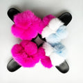 Custom Women Extra Fluffy Pvc Sandal Pom Pom Ball 2020 Sandals Real Fox Fur Slippers Raccoon Fur Slides Vendor MegaBDM