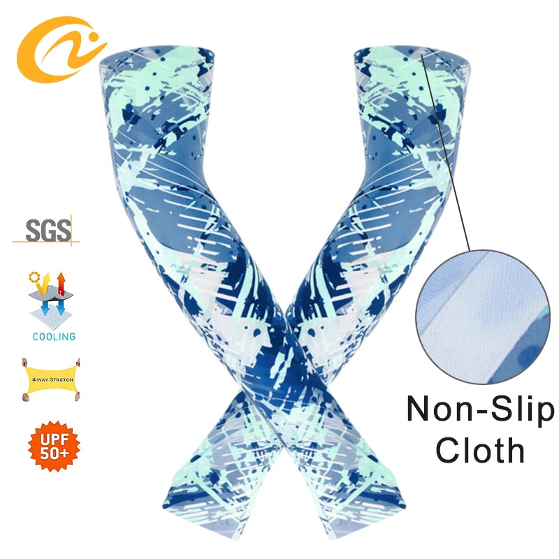 Custom Logo Seamless Cooling Arm Cover UPF50+ UV Protection Spandex Non Slip Fabric Cycling Double Arm Sleeve for Sports