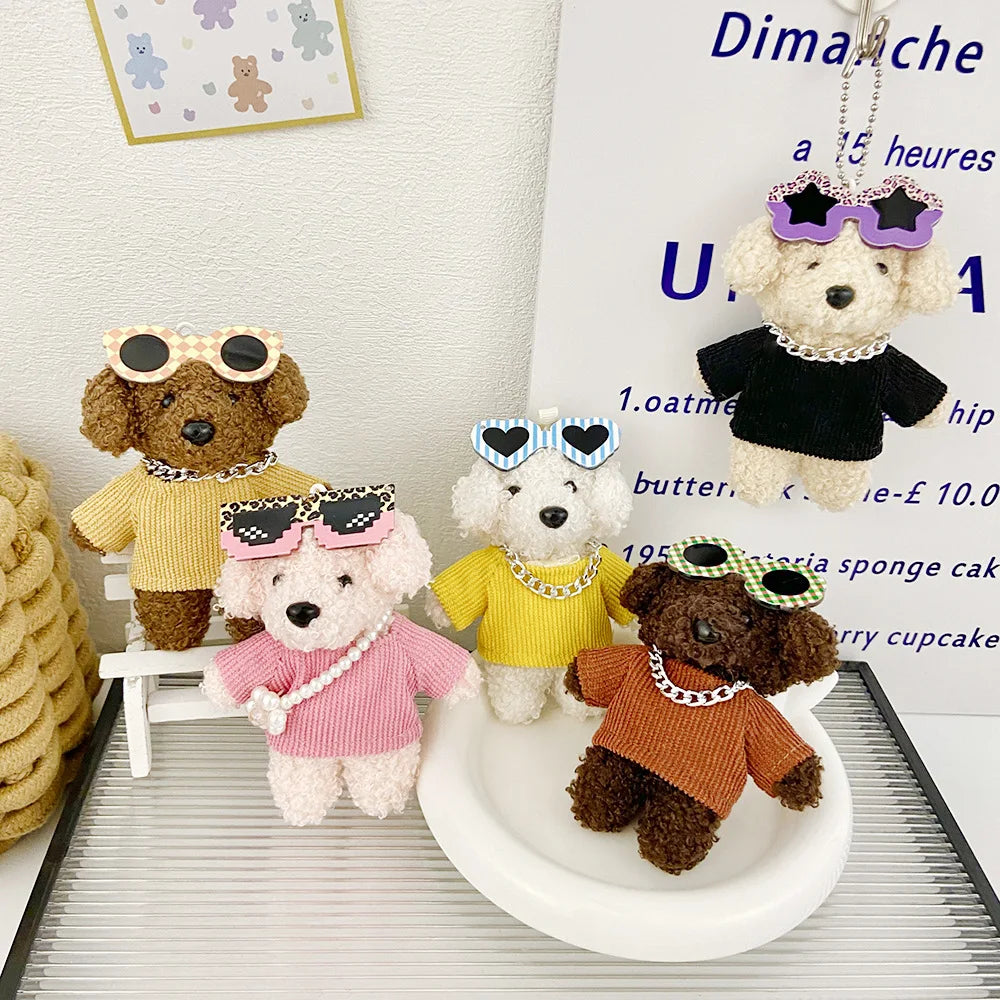 Sunglasses Stuffed Animal Fluffy Plush Pendant Keychain Soft Kawaii Doll Pearl Cute Necklace Teddy Dog Toy Charm Accessories