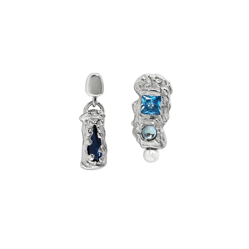 Wuqie 925 Sterling Silver Asymmetry Dangle Earrings Zircon Jewelry Moonstone With Pearl Women Stud Earrings