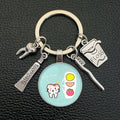 Promotion Dentist Dental Glass Key Chain Dental Gift Dental Care Metal Key Chains Glass Metal Teeth Toothpaste Dentist Keychain