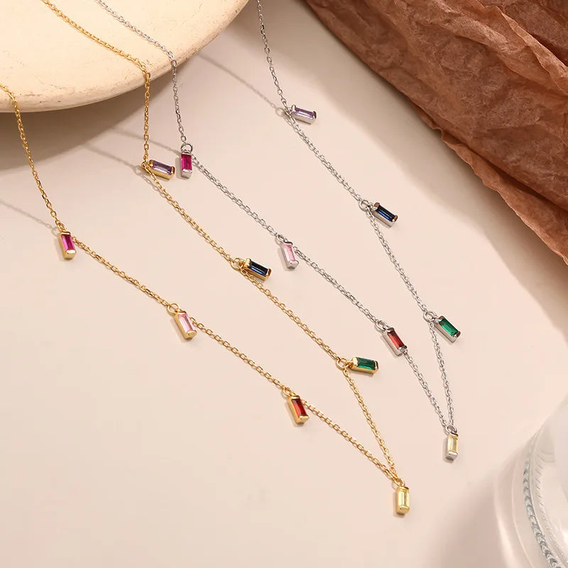 Colorful Zircon Gold Plated Trendy Jewelry 925 Sterling Silver Charm Necklace Women
