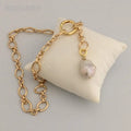 NM35057 Brass Jewelry Pearl Pearls Chain Necklace Spring Clasp Choker Necklace Gold Plated Minimal Necklace