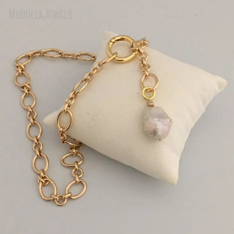 NM35057 Brass Jewelry Pearl Pearls Chain Necklace Spring Clasp Choker Necklace Gold Plated Minimal Necklace