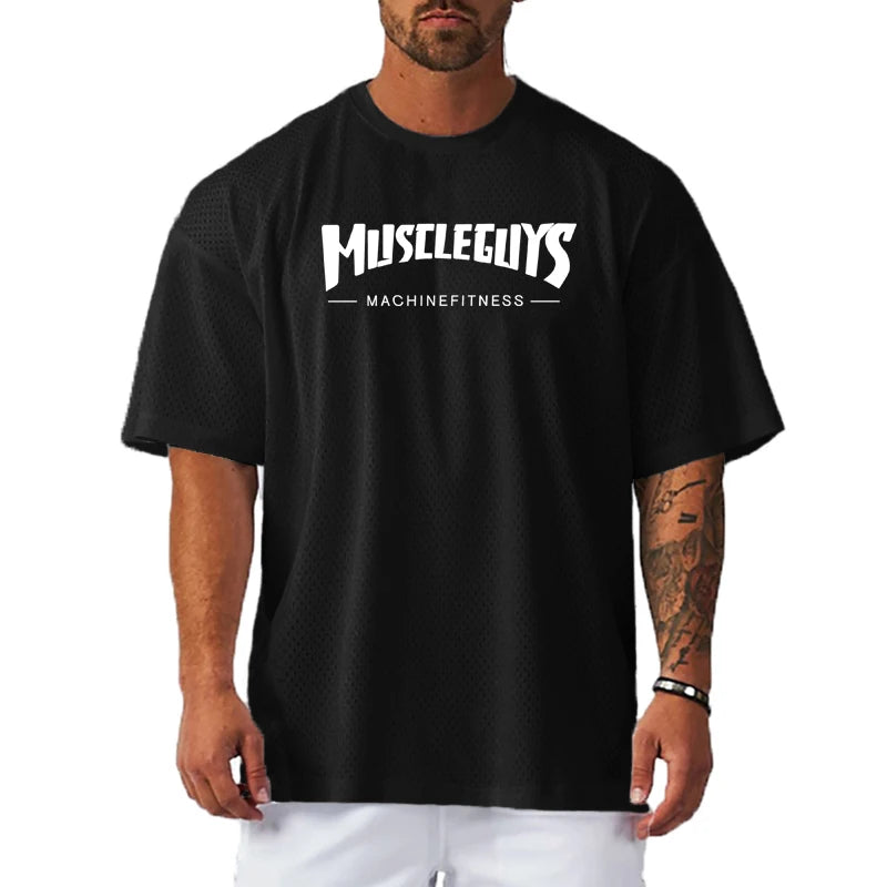 Customized Athletic Running Sports Wear Compression Gym Men's Fitness Clothes Crew Neck Mesh T Shirts for Men