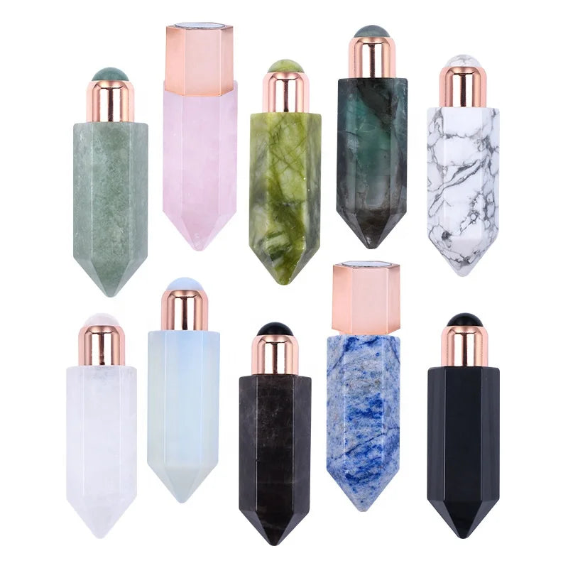 Wholesale Gem Perfume Bottle Guasha Crystal Gemstone Essential Oil Bottle Luxury Crystal Crafts Crystal Oil Bottle Blue Green