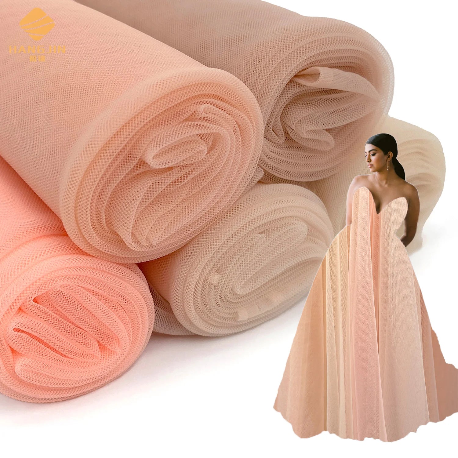 Wholesale 100% NYLON Illusion Tulle Fabric Light Salmon Color Mesh Net for Tutu Dress Children's Skirt