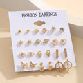 Vintage Heart Butterfly Earring Set 12 Pair/Set Simple Stud Earrings for Women Diamond Love Heart Eyes Geometric Earrings Set
