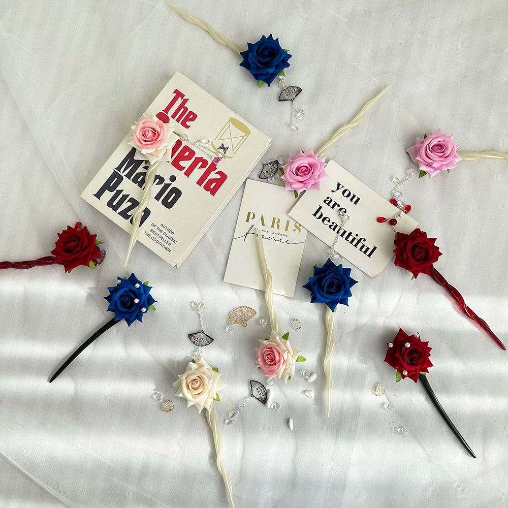 Meiyu 2024 Women Handmade Artificial Flowers Blossom Beautiful U Shaped Hair Pins Bridal Hair Accessories Wedding