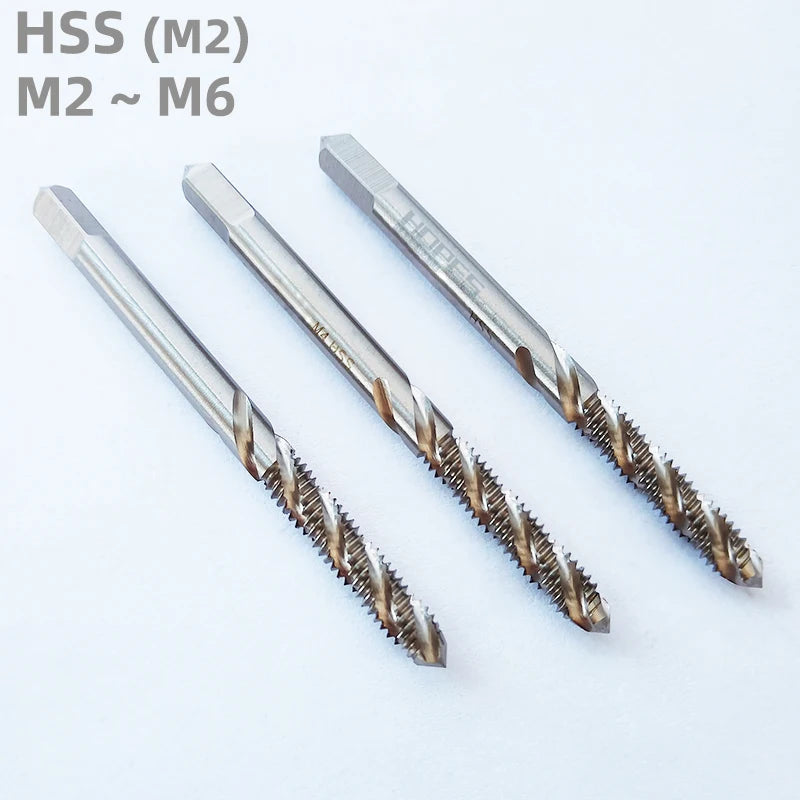 HSS6542 Helix Spiral Flute Thread Taps M2 M2.5 M2.6 M2.8 M2.9 M3 M3.5 M4 M5 M6 for Through Hole on Steel Aluminum Copper Brass