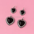 Vintage 925 Sterling Silver Black Enamel Heart Pendant Pendant for DIY Jewelry Making Supplies