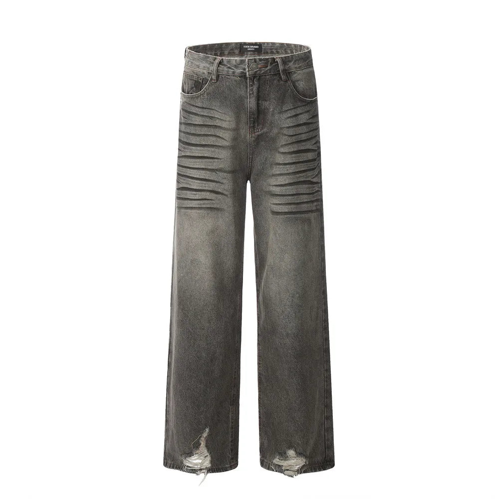 Custom Men Loose Baggy Black Oversized Streetwear Wash Fashion Quality Jeans