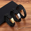 Wholesale Fashion Charm Custom Leather Jewelry Stainless Steel Multi-circle Men Braided Leather Bracelet