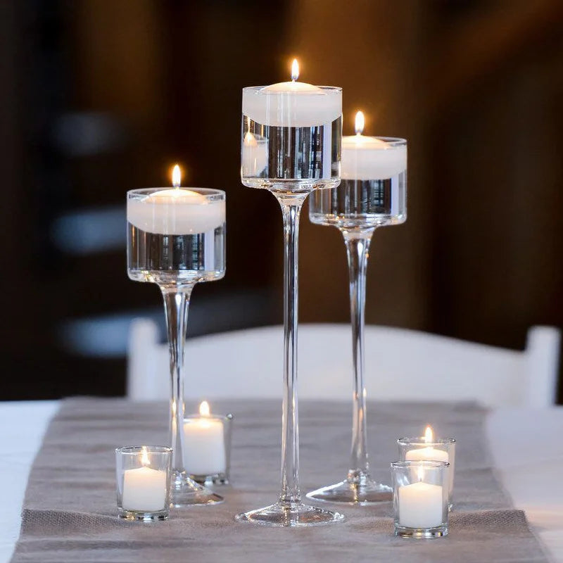 Clear Cylinder Glass Candle Holder Vases With Long Stem 3 Sizes Set Customizable Logo Pillar Candle Holders Lanterns Jar MegaBDM