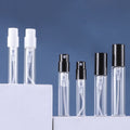 Free Sample Black White Transparent Atomizer 1ml 1.5ml 2ml Mini Portable Cosmetic Packaging Crimp Perfume Glass Spray Bottle
