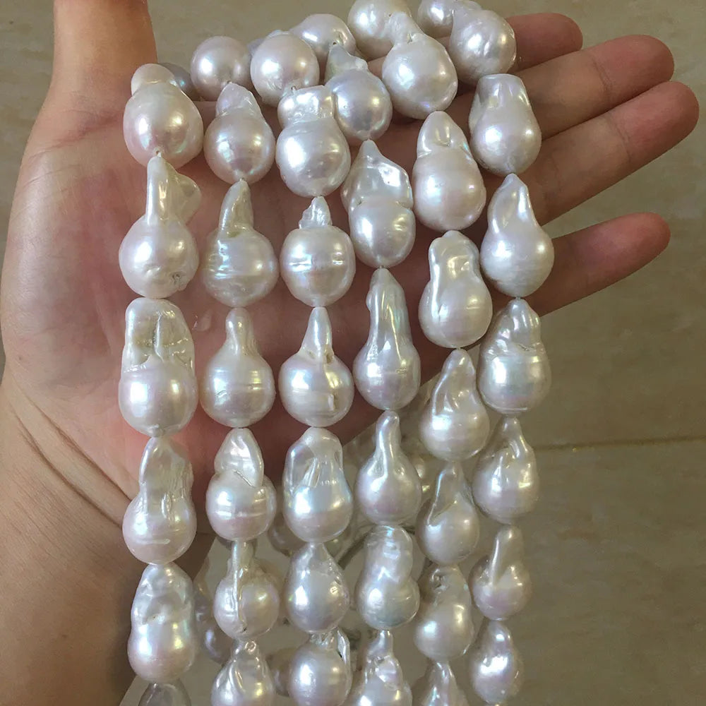 16 Inch 13-17 mm AA  Good Luster Nature BIG Baroque Freshwater Pearl in Strandnature White Color