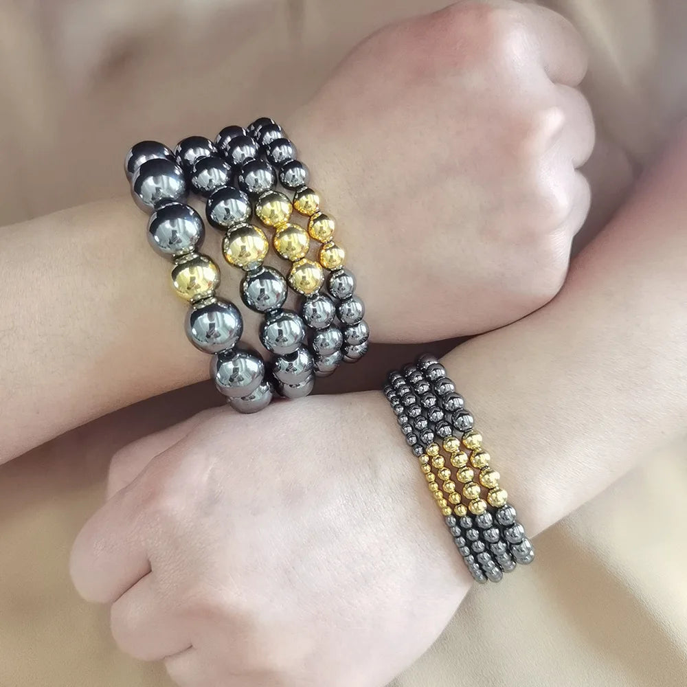 Wholesale Men Minimalist Stainless Steel Gold Bead Natural Stone Magnetic Hematite Bracelet for Men