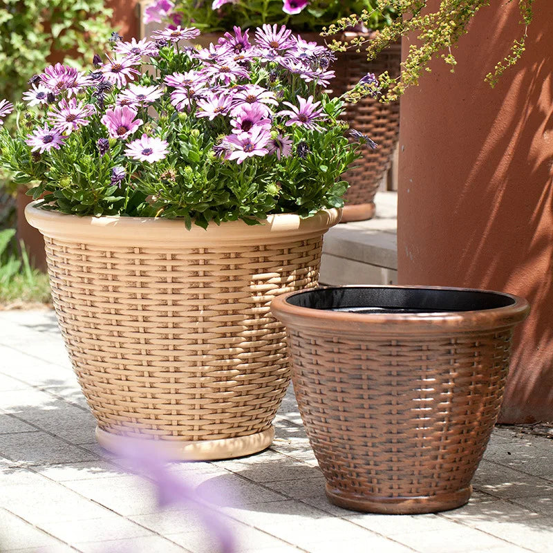 P129 Outdoor Garden Balcony Decorative Rattan Flower Pot Injection Molding Plastic Planter for Plants