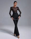 Ocstrade Fashion Black Bodycon Bandage Jumpsuits for Women Long Sleeve Mesh See Through Woman Party Skinny Sexy Jumpsuits Mujer