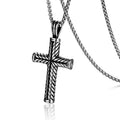 Vintage Christian Stainless Steel Cast Cross Pendant with Greased Diagonal Stripe Charm Necklace for Men