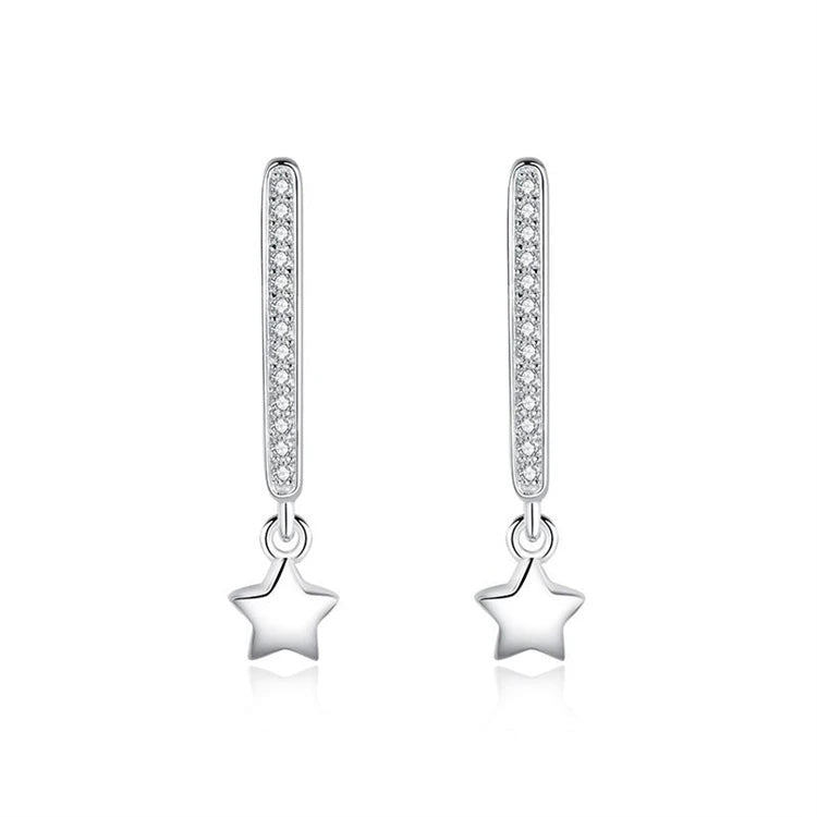 Fashion 925 sterling silver women fashion simple diamond star drop earrings