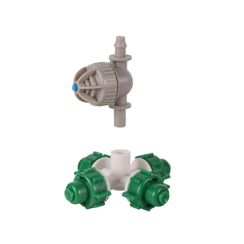 4 Way Cross Misting Nozzle Set Fogger Sprinkler with Anti-drip Device Greenhouse Irrigation Nozzle Hanging Sprinkler