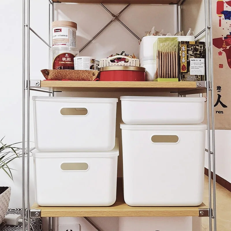 SHIMOYAMA White Minimalist PP Office Organizer Wholesale Stackable Photo Organizing Storage Bin Box with Lid