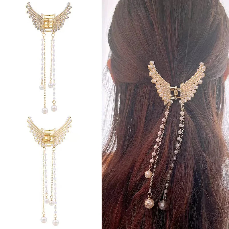 New Women butterfly Alloy Diamond Pearl Chain Hair Clips Simple Fashion Hair Claw for Girls Hair Accessories