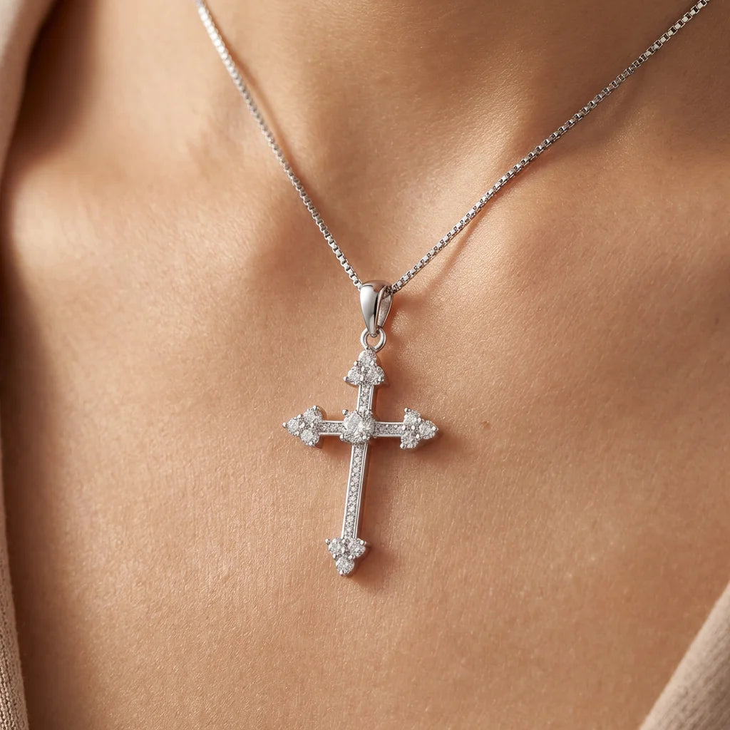 Wholesale Christian Charm Pendants Rhodium Plated Cubic Zirconia Cross God Retro 925 Sterling Silver Fine Jewelry
