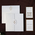 Tri-fold White Hardcover Emboss Pattern Invitation with Two Small White Foil Cards and 3D Envelope for Wedding Event