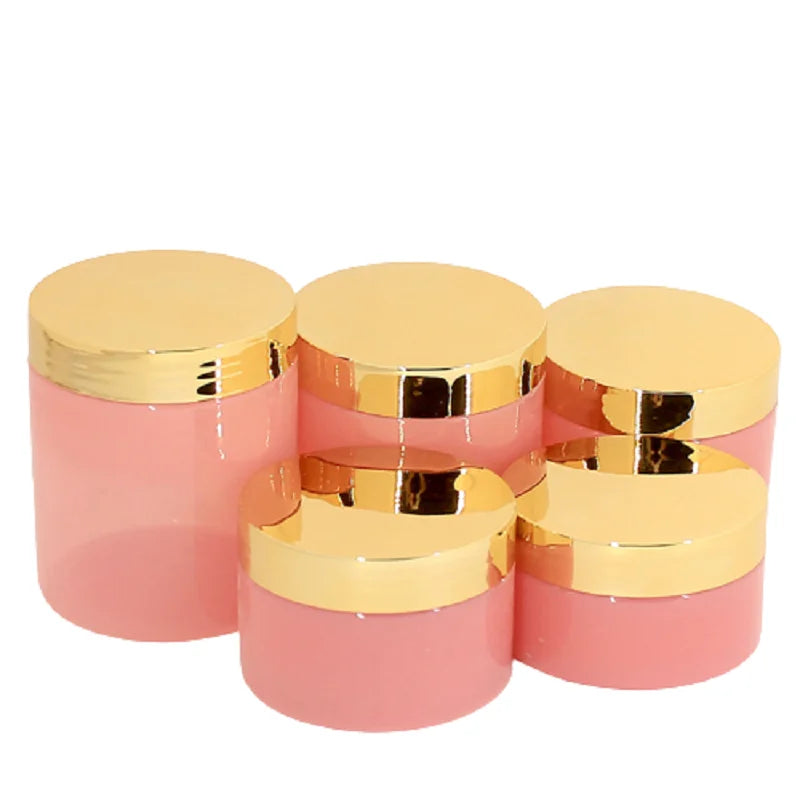 Pink Container 100g 120g 200g 250g 150g Empty PET Cosmetic Cream Pot Packaging Containers Bottle Glossy Gold Lid Plastic Jars