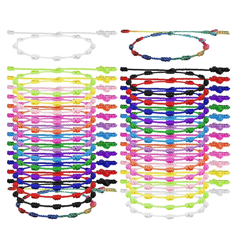 Manufacturer Handmade Lucky 7 Knots Bracelet Protection Connecting Chinlon Cord String Friendship Rope Macrame Knotted Bracelet