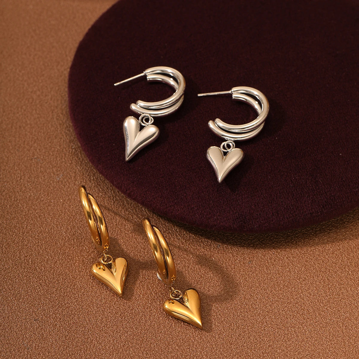 Fine Jewelry Earrings Trendy 18k Real Gold Plated Pvd Joyeria Acero Inoxidable Stainless Steel Heart Drop Earrings Jewelry