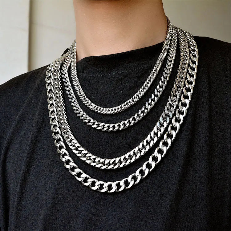 SC Super Stylish 12mm Chunky Cuban Chain Necklace Personalized Chain Splice Choker Hip Hop Rock Stainless Steel Men Necklace