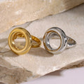 Minimalist Stainless Steel 18K Gold Plated Smooth Rings for Women Fashion Round Hollow Out Rings Jewelry