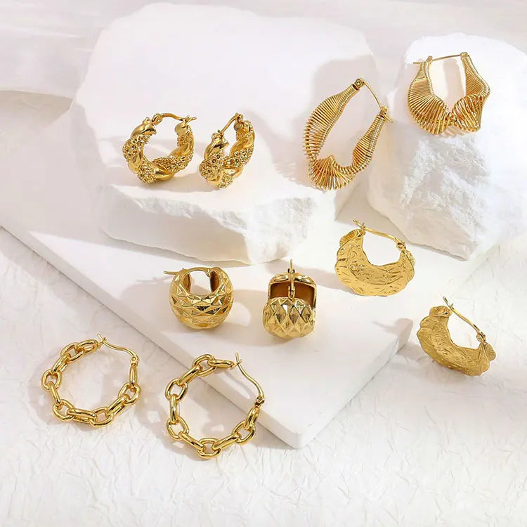 New Trendy Earrings Women Trendy Stainless Steel Hypoallergenic Gold Plated Small Chunky Twisted Huggie Earrings Jewelry