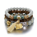 Wholesale Bohemian Fashion Pine Stone Beads Ornaments Elephant Tassel Wood Beads Multi-Layer Temperament Bracelet Set