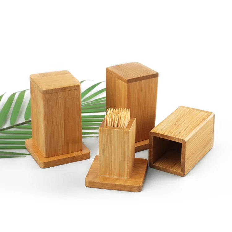 Large Natural Bamboo Toothpick Box Private Label Thickening Tooth Picks Container for Restaurant