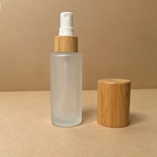 Eco-friendly Cosmetic Containers 50ml Matte Frosted Glass Perfume Spray Bottle with Bamboo Cover