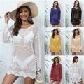 2023 Crochet White Knitted Beach Cover up Dress Tunic Swimwear Long Pareos Bikini Cover Ups Swim Beachwear