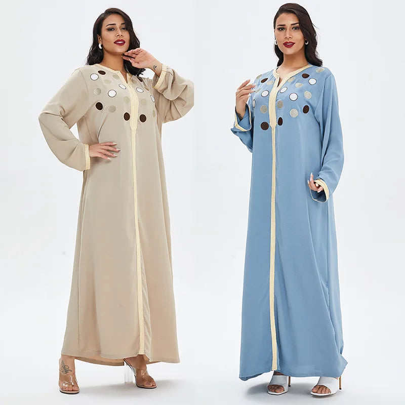 Blue Strip Elastic Traditional Wear Long Sleeves Islamic Muslim Full Length for Prayer Abaya Dress Salwar Kameez Polyester