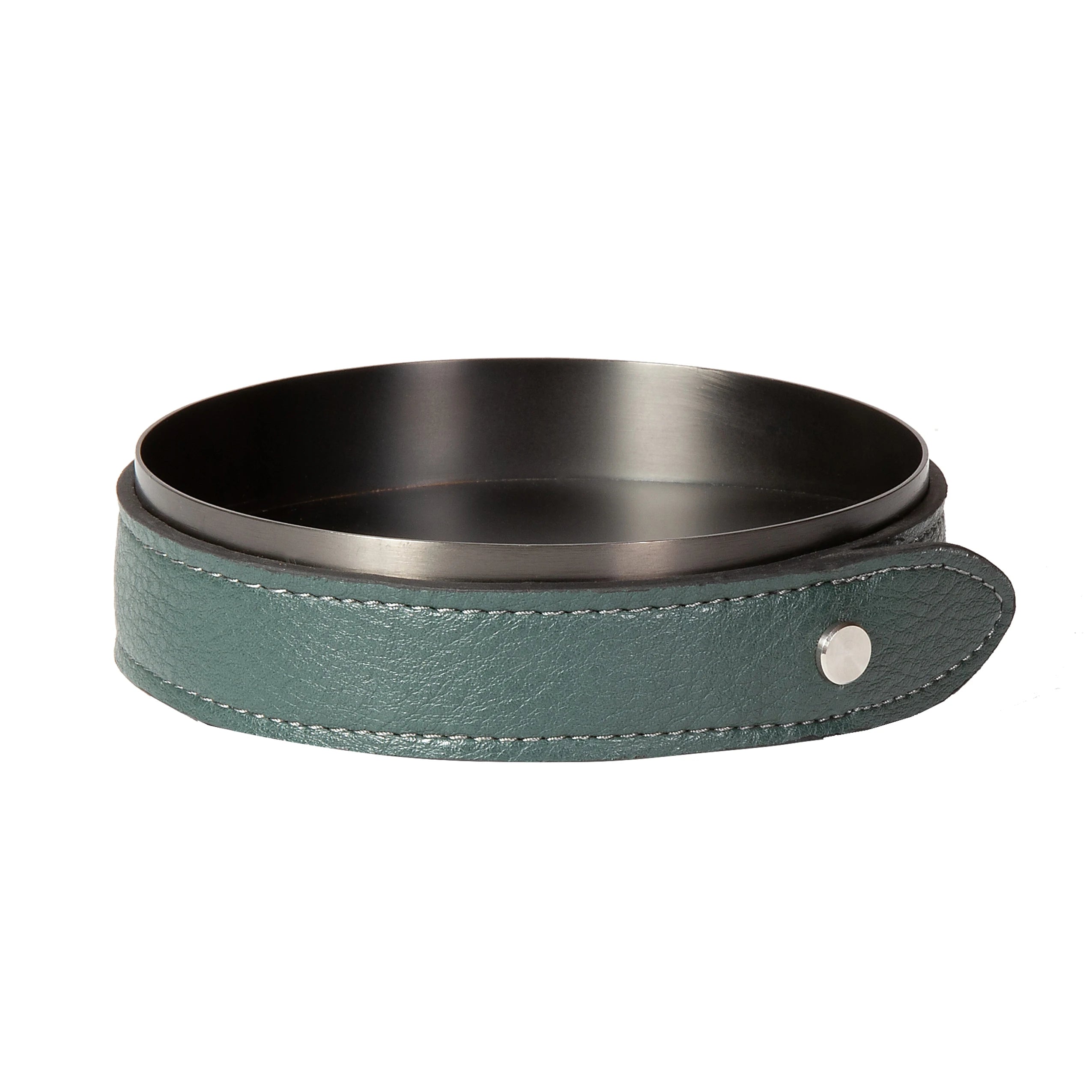 Handmade Modern Cow Leather Stainless Steel Cigar Ashtray Personalized Dark Green with Custom Logo