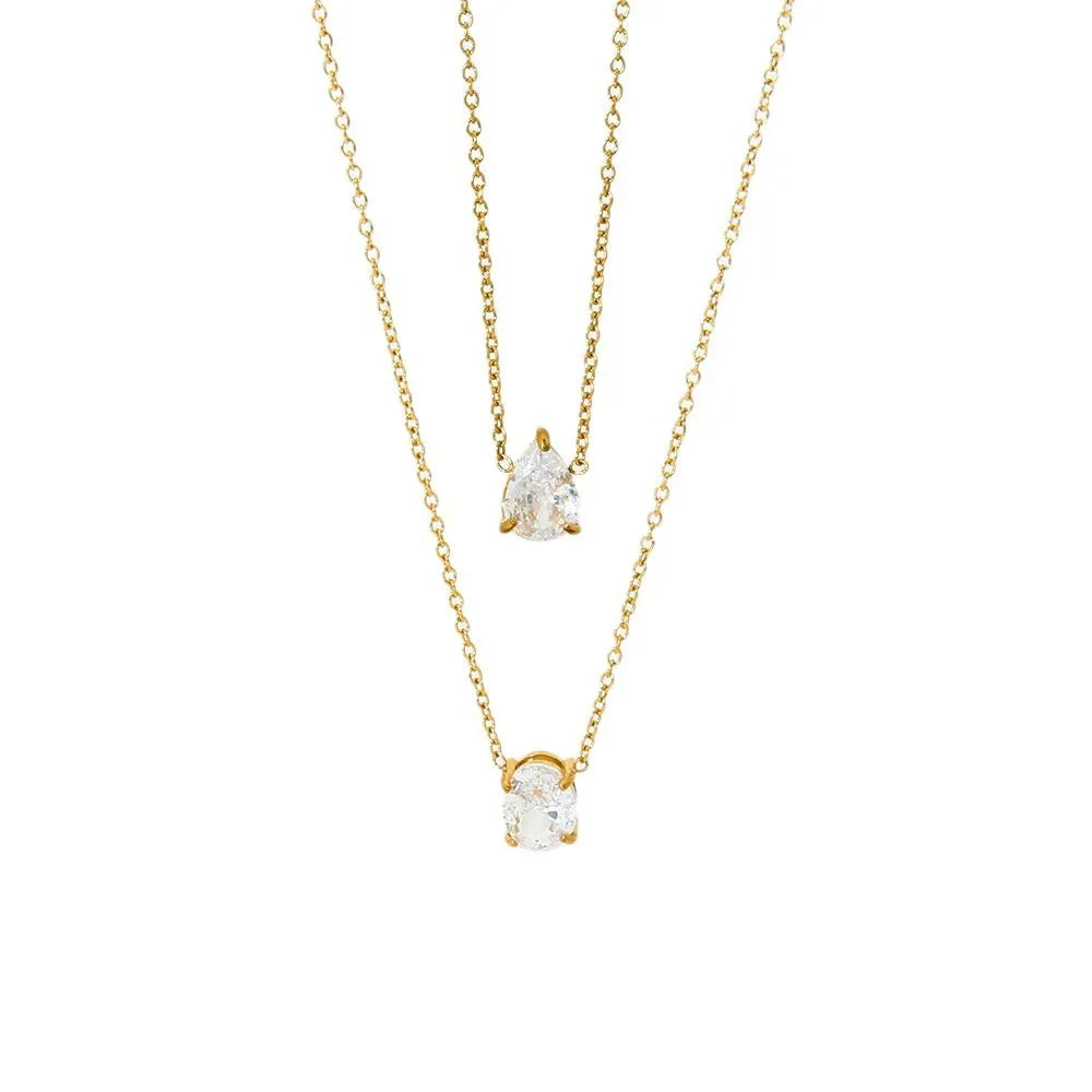 2024 New Style 18k Pvd Gold Plated Stainless Steel Minimalist Necklace Water Drop Zircon Pendant Necklaces for Women YF4061
