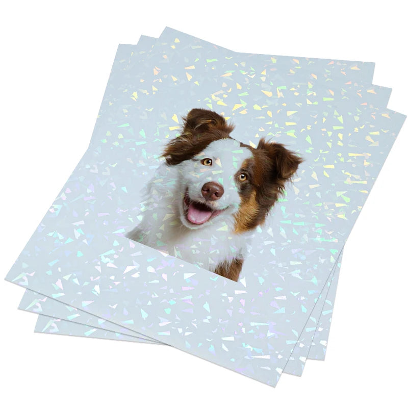 A4 Size Sheet Glossy Printable Broken Glass Pattern PET Vinyl Transparent Holographic Inkjet Laser Sticker Paper