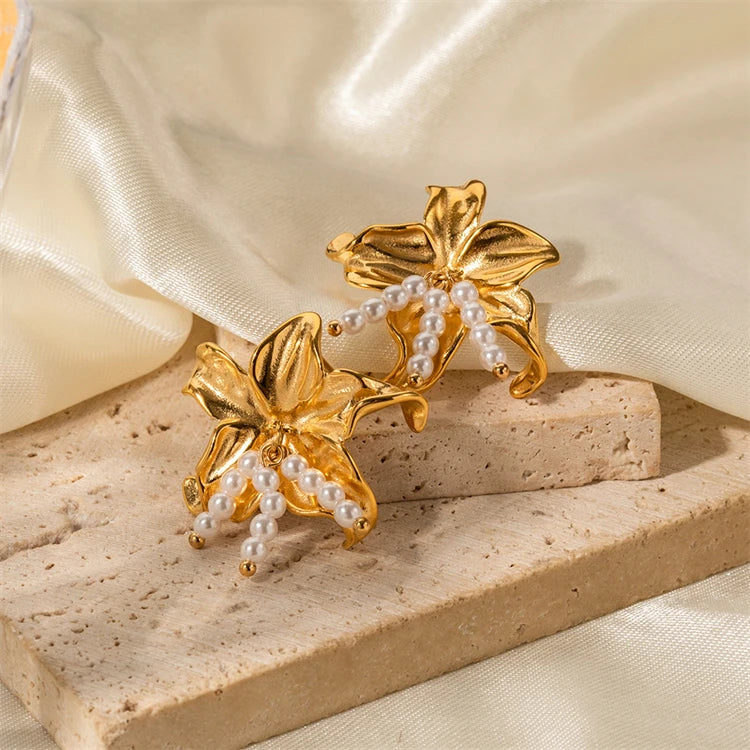 2023 New Design Stainless Steel 18K PVD Gold Plated Starfish Pearl Fashion Jewelry Earrings