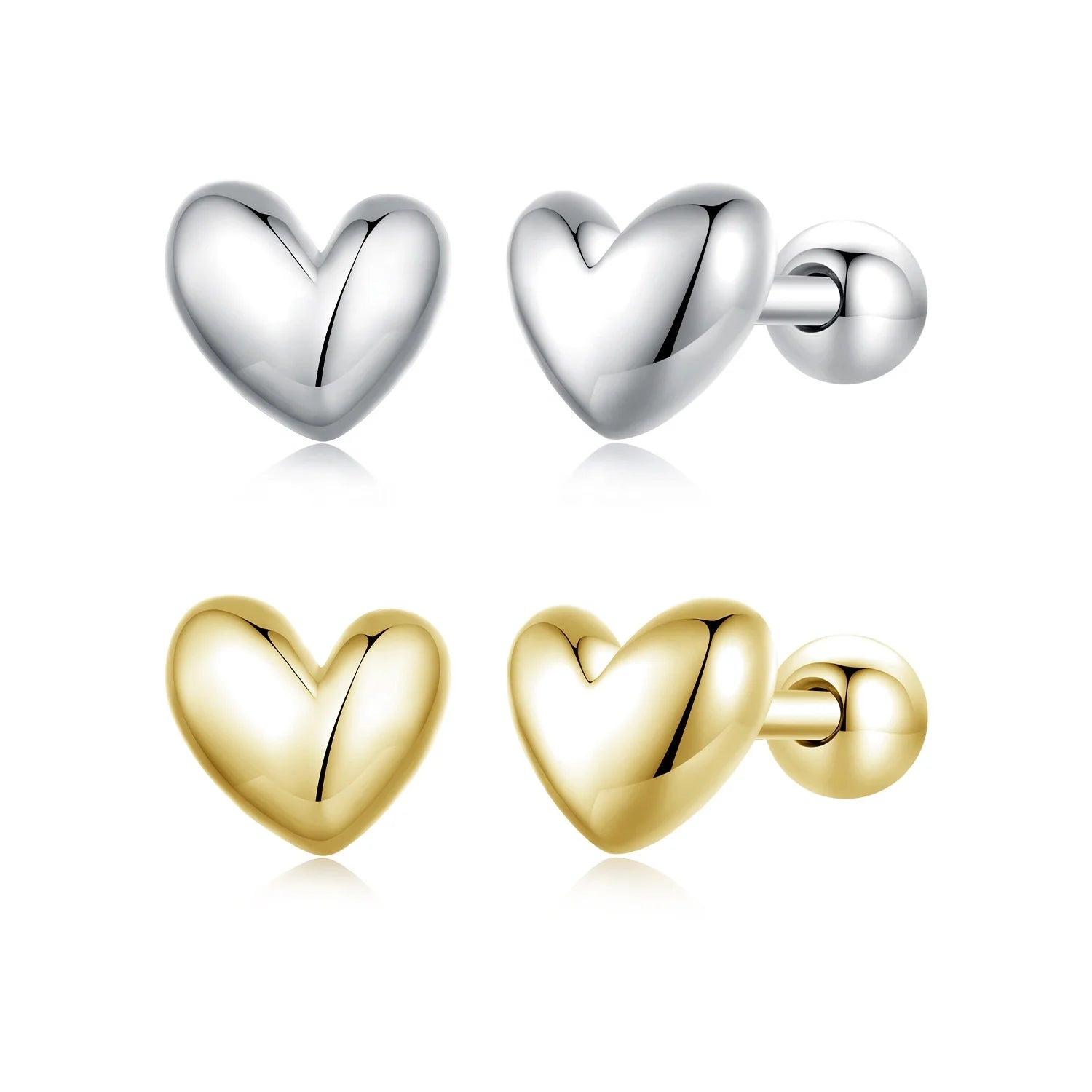 925 Sterling Silver 18K Gold Plated Mini Heart Stud Earrings Simple Wedding Earrings for Women Minimalist BSE886