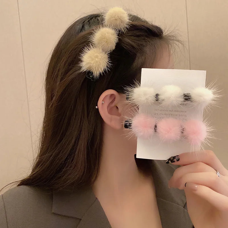 Non-Slip Hairband Plush Fur Ball Hair Clip Women Braided Hair Bands Hoop Claws Clips Double Bangs Hairstyle Hair Accessories