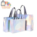Customized Logo Clothing Store PP Woven Aluminum Laser Metallic Laminated Non Woven Bag Holographic Tote Shopping Bag for Gift