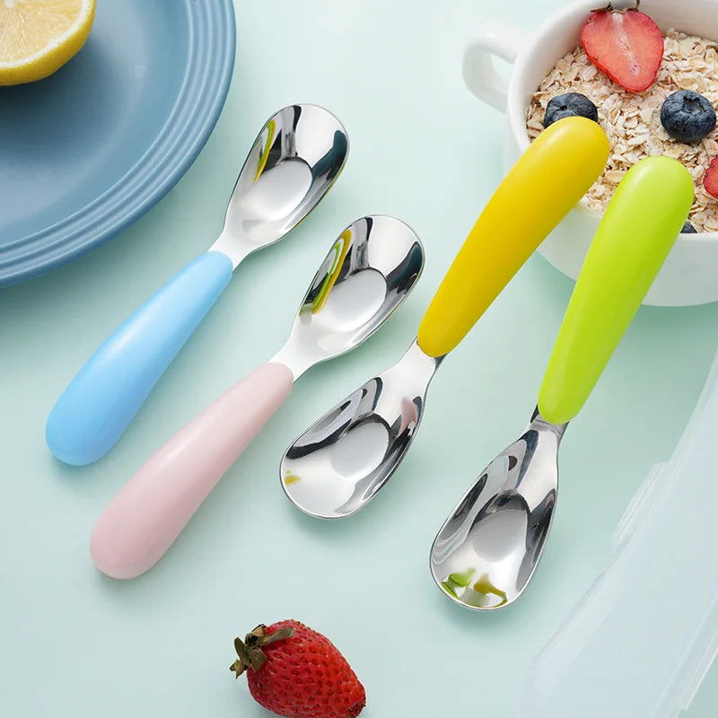 18/10 Flat Round Handle Stainless Steel Flatware Spoon Cute Dessert Spoon Silverware Children's Cutlery Spoon With Box